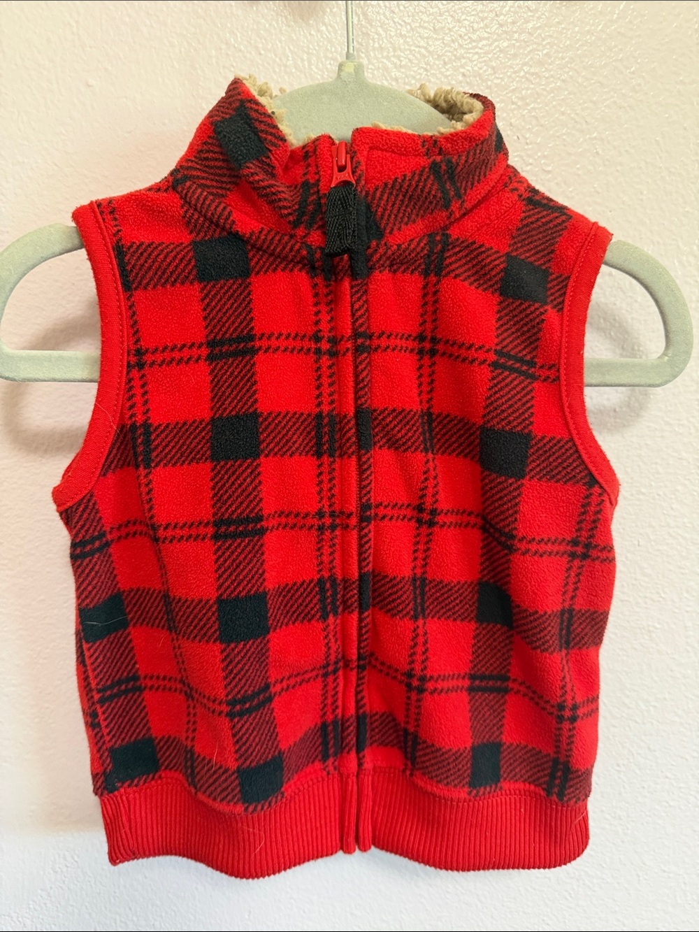 Carter's Red and Black Buffalo Plaid Fleece Vest